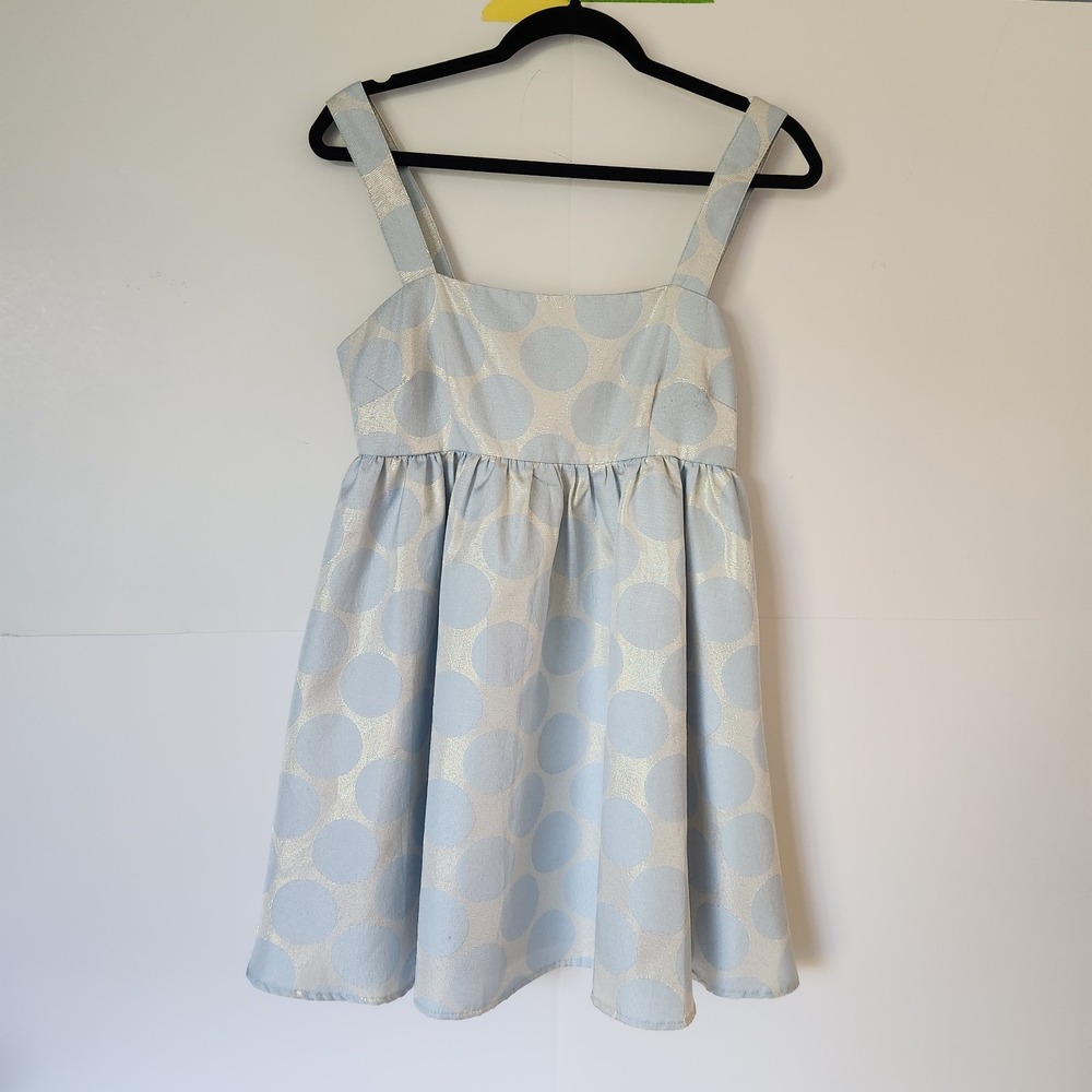 Forever 21 Blue Metallic Polka Dot Fit & Flare Dress Size Small | Party Mini Sle